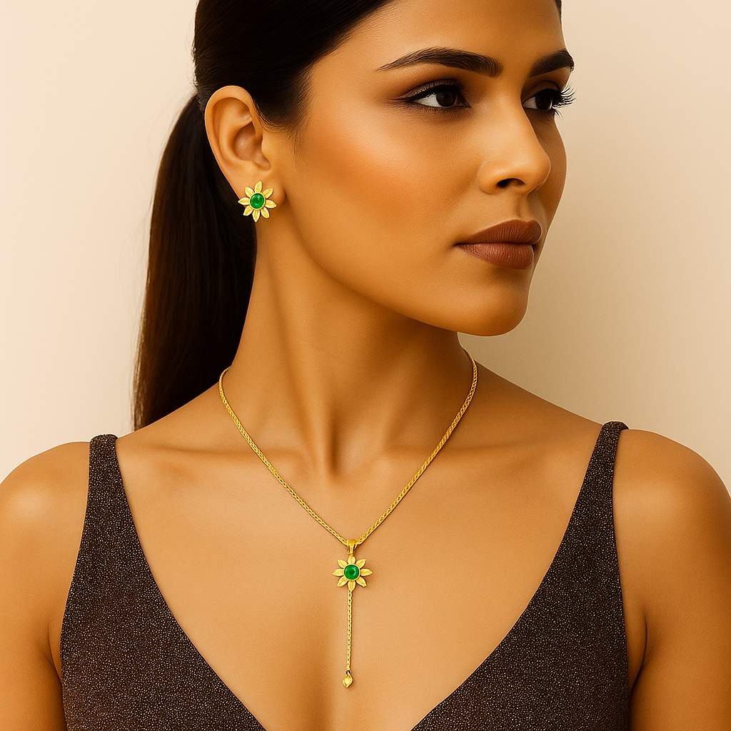 Sunburst Crystal Pendant Necklace Set | Ushve