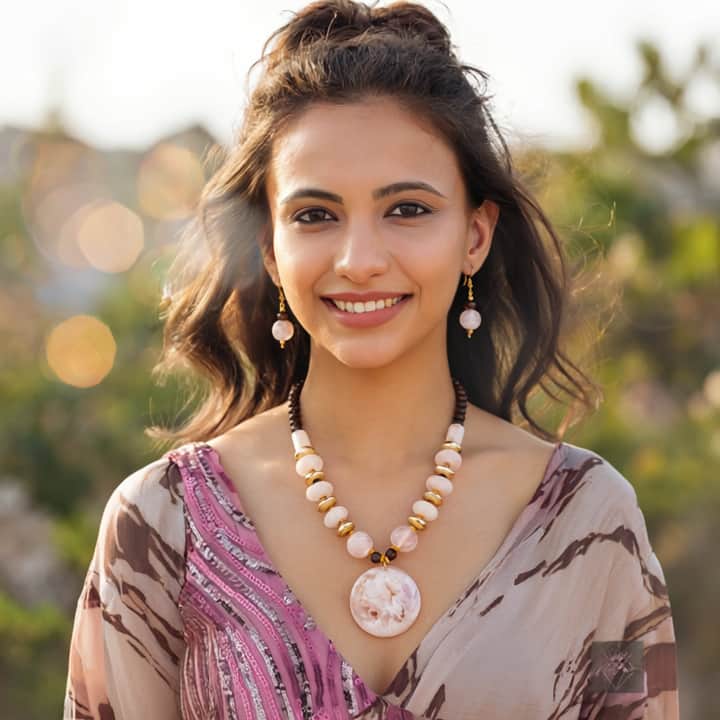 Gold Plated White Resin Bead Necklace |  Ushve