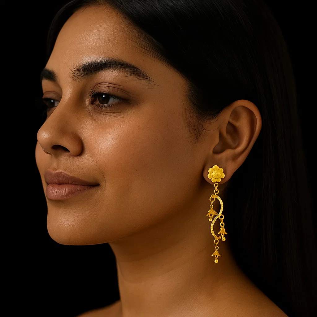 Golden Blossom Drop Earrings | Floral Elegance By Ushve