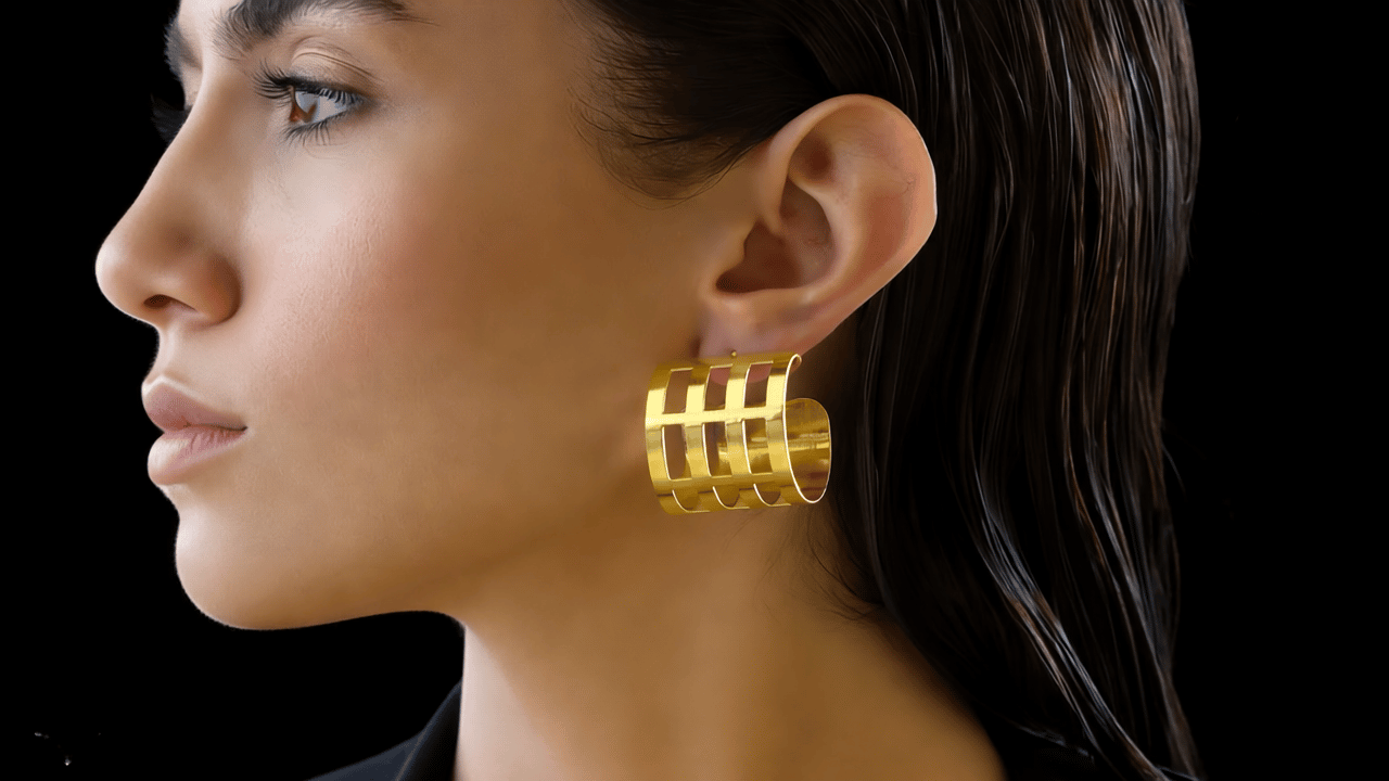 Golden Lattice Hoop Earrings | Bold Geometry By Ushve
