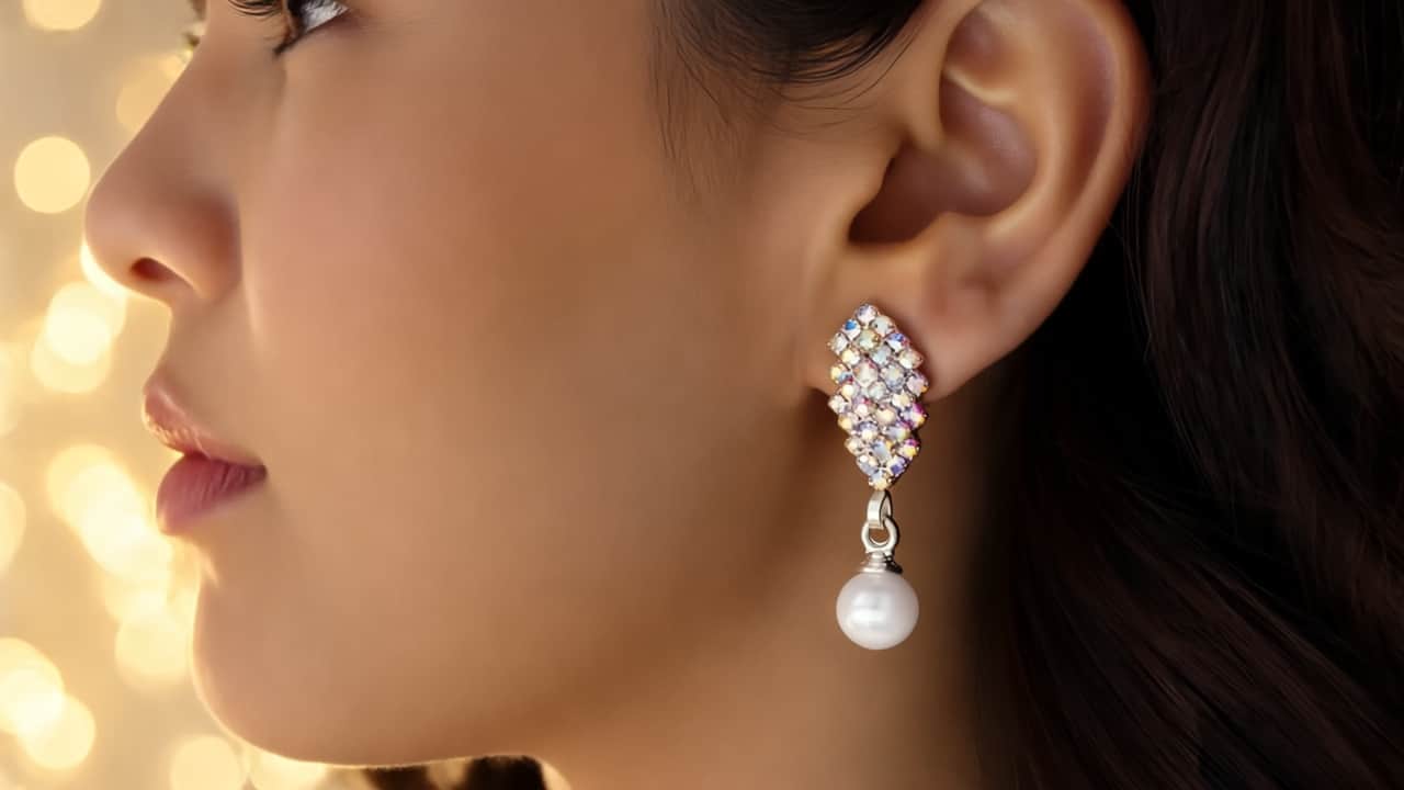 Crystal & Pearl Drop Earrings |  Ushve