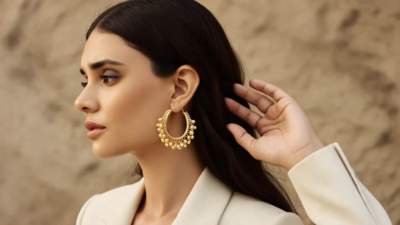 Ethnic Golden Hoop Earrings With Bells | Ushve