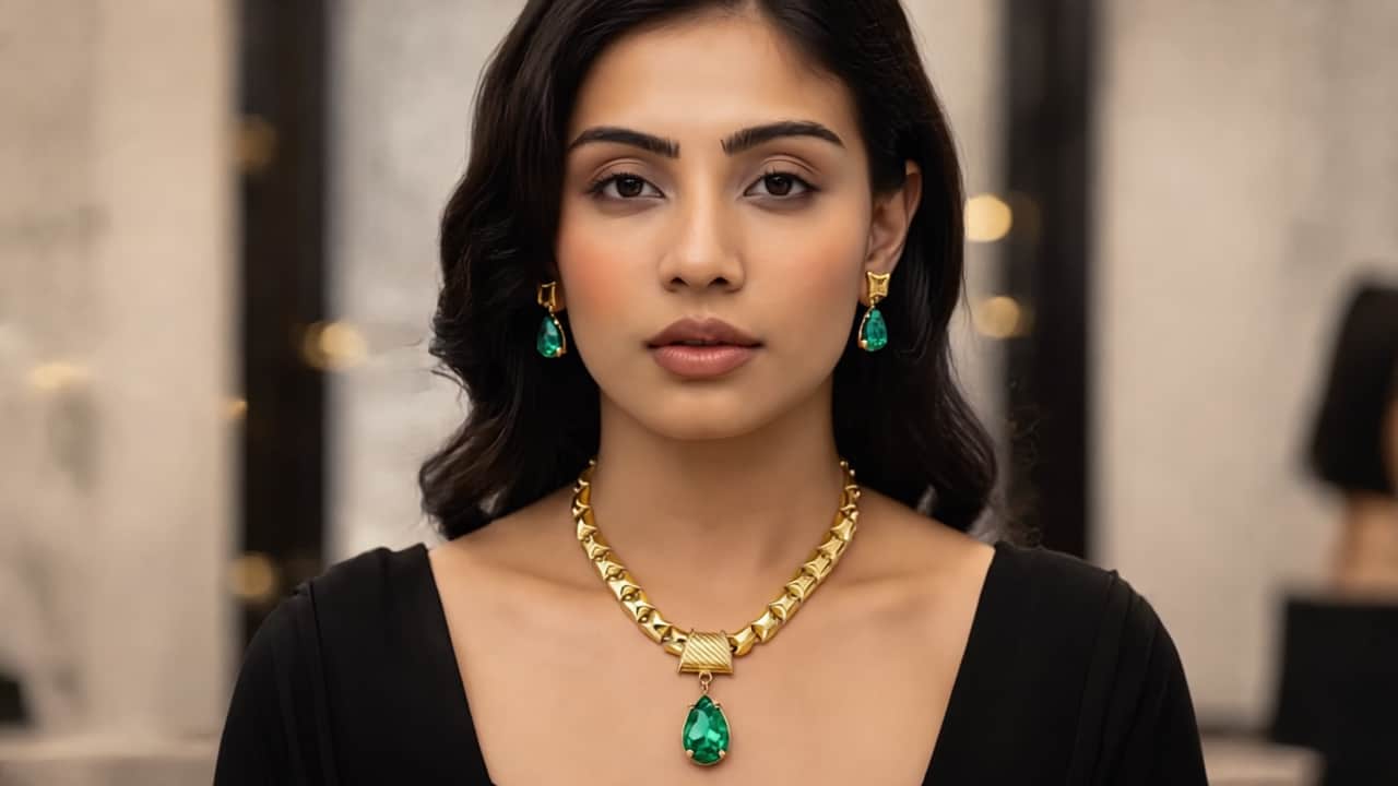 Crystal Square-Link Necklace Set | Ushve