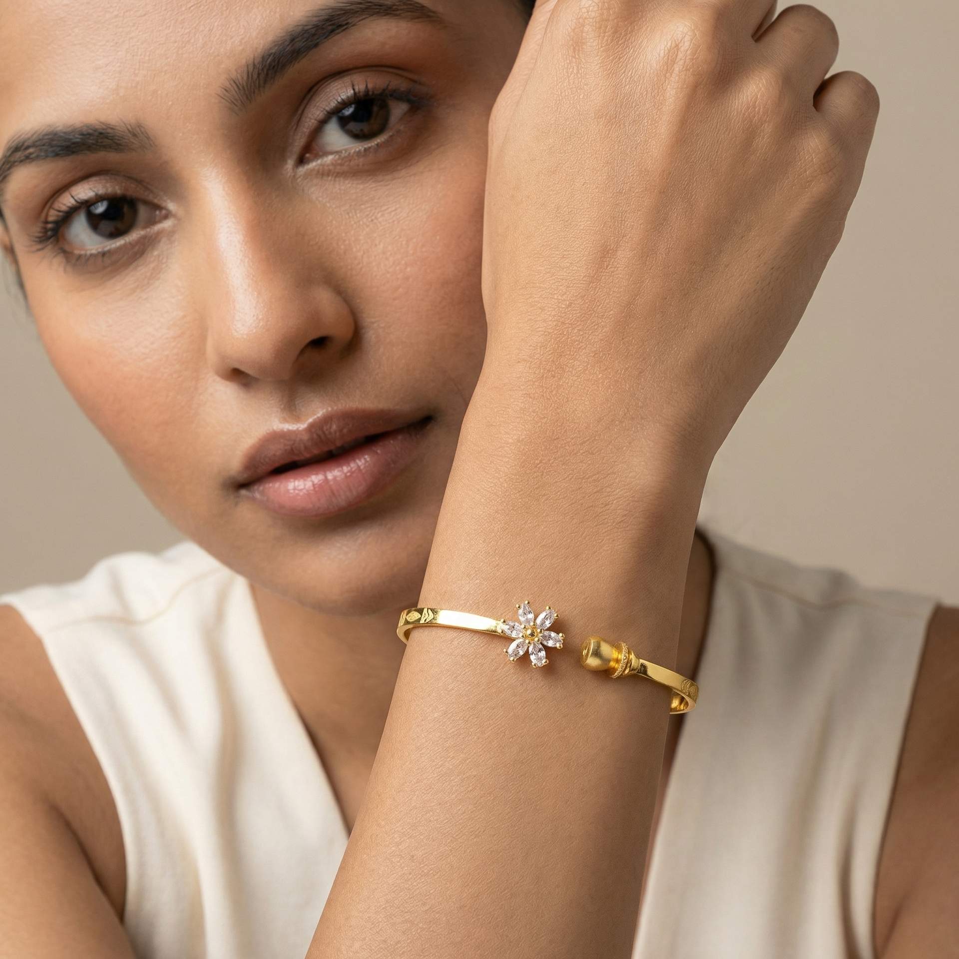 Crystal Bloom Open Bangle | Ushve