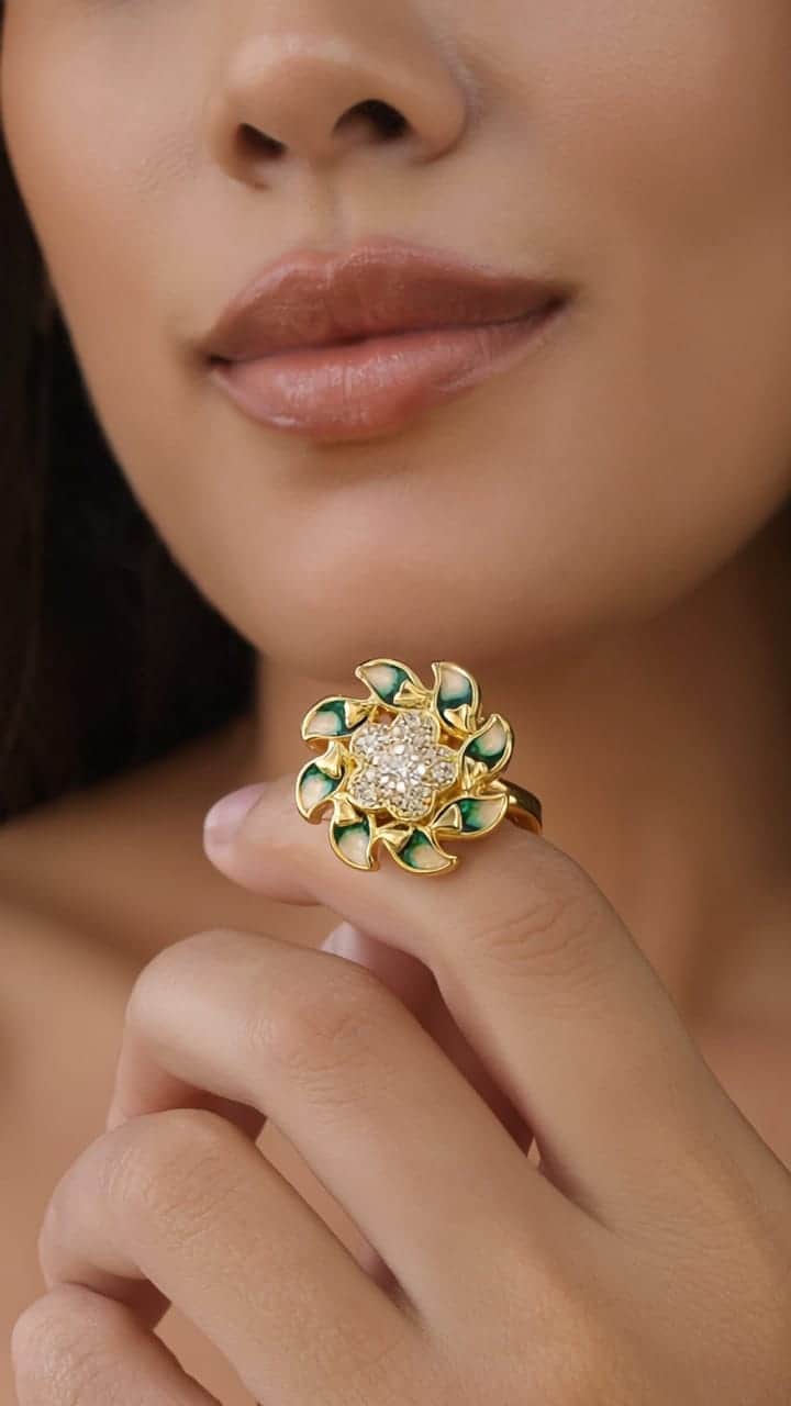Emerald Bloom Floral Enamel Ring |  Ushve